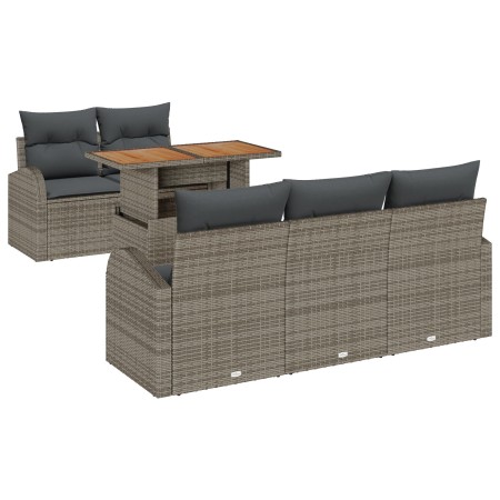 Conjunto de Comedor de Jardín de 6 Piezas con Cojines Gris Ratan Poliéster y Acacia de , Sofás de exterior - Ref: Foro24-3349...