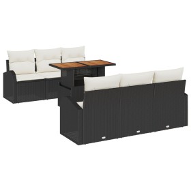 Set de Comedor de Jardín de 7 Piezas con Cojines Negro Ratán Poliéster de , Sofás de exterior - Ref: Foro24-3349529, Precio: ...