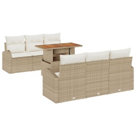 Set de Comedor de Jardín de 7 Piezas con Cojines Beige de Ratán de , Sofás de exterior - Ref: Foro24-3349532, Precio: 537,59 ...