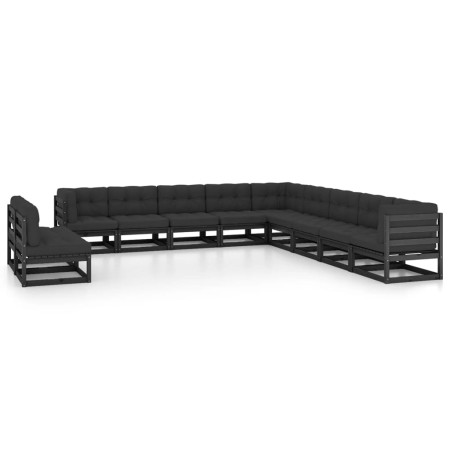 Set de muebles de jardín 11 pzas con cojines madera pino negro de vidaXL, Conjuntos de jardín - Ref: Foro24-3076928, Precio: ...