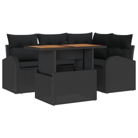 Conjunto de Comedor de Jardín de 5 Piezas con Cojines Negro Poliratán Acacia de , Sofás de exterior - Ref: Foro24-3349582, Pr...