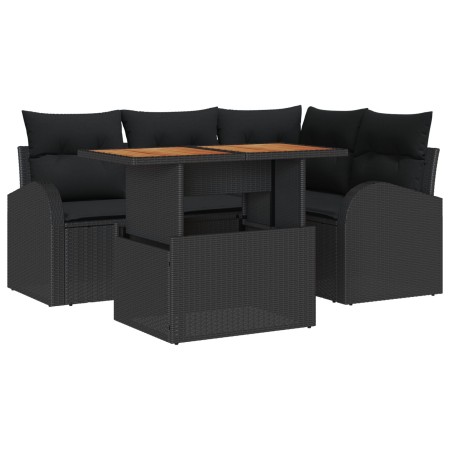 Conjunto de Comedor de Jardín de 5 Piezas con Cojines Negro Poliratán Acacia de , Sofás de exterior - Ref: Foro24-3349582, Pr...