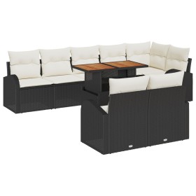 Juego de Comedor de Jardín de 9 Piezas con Cojines Negro Poliratán Acacia de , Sofás de exterior - Ref: Foro24-3349599, Preci...