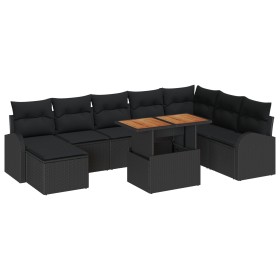 Conjunto de Comedor de Jardín de 9 piezas con Cojines Negro Poliratán Acacia de , Sofás de exterior - Ref: Foro24-3349624, Pr...