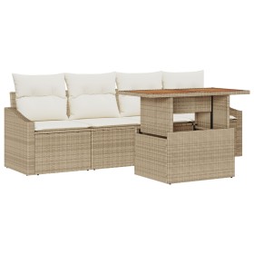 Juego de Comedor de Jardín de 5 Piezas con Cojines Beige Ratán de , Sofás de exterior - Ref: Foro24-3349770, Precio: 362,44 €...