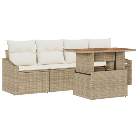 Juego de Comedor de Jardín de 5 Piezas con Cojines Beige Ratán de , Sofás de exterior - Ref: Foro24-3349770, Precio: 362,44 €...