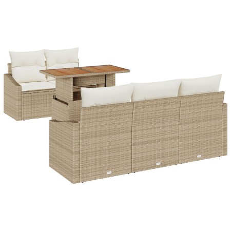 Conjunto de Jardín de 6 Piezas con Cojines Beige de Ratán Poli Acacia de , Sofás de exterior - Ref: Foro24-3349777, Precio: 4...