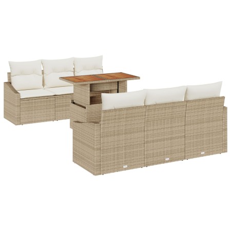 Juego de Comedor de Jardín de 7 Piezas con Cojines de Ratán Poliéster Beige y Acacia de , Sofás de exterior - Ref: Foro24-334...