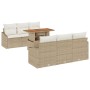Juego de Comedor de Jardín de 7 Piezas con Cojines de Ratán Poliéster Beige y Acacia de , Sofás de exterior - Ref: Foro24-334...