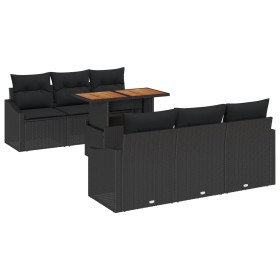 Conjunto de comedor de jardín de 7 piezas con cojines Negro Ratán Polí Acacia de , Sofás de exterior - Ref: Foro24-3349785, P...