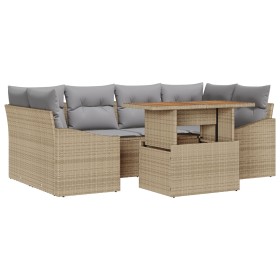 Conjunto de Sofá de Jardín de 7 Piezas con Cojines Beige de Polirratán y Acacia de , Sofás de exterior - Ref: Foro24-3349790,...