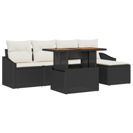 Set de Comedor de Jardín de 6 Piezas con Cojines Negras de Rattan de Poliéster de , Sofás de exterior - Ref: Foro24-3349823, ...