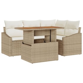 Juego de Comedor de Jardín de 5 Piezas con Cojines Beige de Ratán Poliéster Acacia de , Sofás de exterior - Ref: Foro24-33498...
