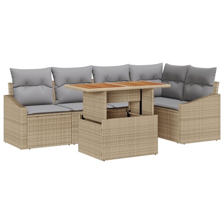Juego de Comedor de Jardín de 6 Piezas con Cojines Beige de Poliratán y Acacia de , Sofás de exterior - Ref: Foro24-3349839, ...