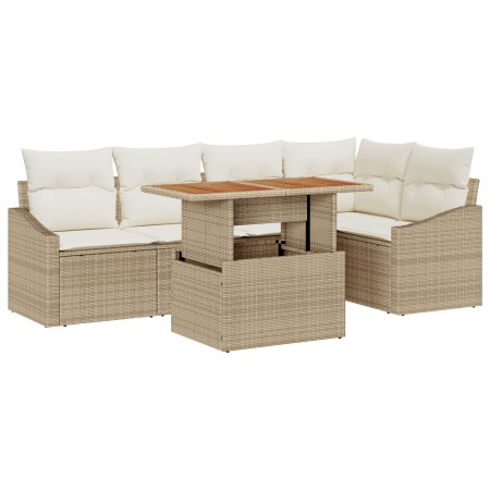 Conjunto de Comedor de Jardín de 6 Piezas con Cojines Beige de Ratán de , Sofás de exterior - Ref: Foro24-3349840, Precio: 44...