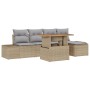 Juego de Comedor de Jardín de 6 Piezas con Cojines Beige Ratán Polirizado Acacia de , Sofás de exterior - Ref: Foro24-3349951...