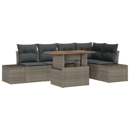 Juego de Comedor de Jardín de 6 Piezas con Cojines Gris Rattan Sintético Acacia de , Sofás de exterior - Ref: Foro24-3349964,...