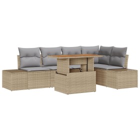 Set de 6 piezas de comedor de jardín con cojines beige Poliratán Acacia de , Sofás de exterior - Ref: Foro24-3349965, Precio:...