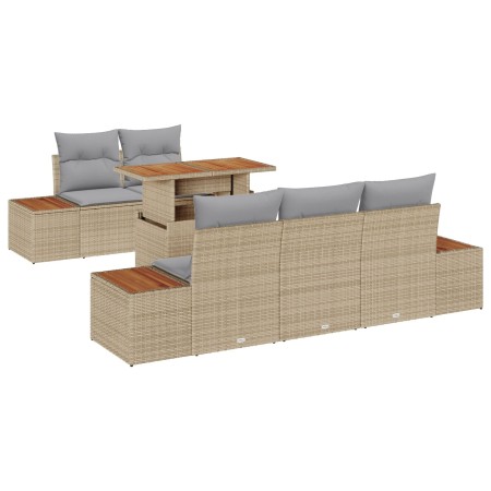 Conjunto de Comedor de Jardín de 6 Piezas con Cojines Beige Poliratán Acacia de , Sofás de exterior - Ref: Foro24-3350027, Pr...