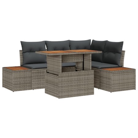 Conjunto de Comedor Jardín de 5 Piezas con Cojines Gris Ratán de Poliéster Acacia de , Sofás de exterior - Ref: Foro24-335006...