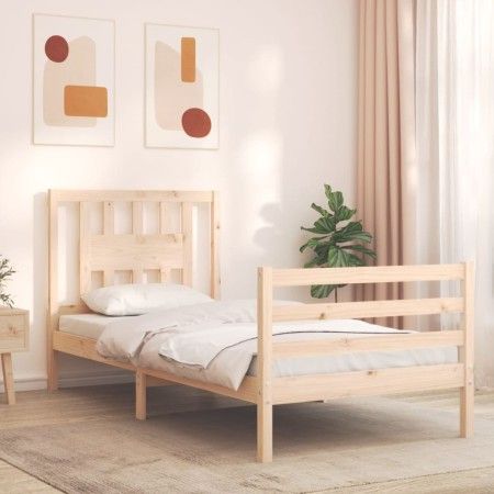 Estructura de cama con cabecero madera maciza 90x200 cm de vidaXL, Camas y somieres - Ref: Foro24-3194556, Precio: 93,42 €, D...