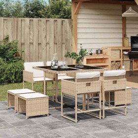 Set comedor de jardín 9 pzas con cojines ratán sintético beige en Conjuntos de jardín | Comprar online en Foru.es