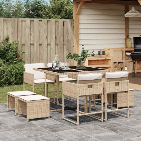 Set comedor de jardín 9 pzas con cojines ratán sintético beige en Conjuntos de jardín | Comprar online en Foru.es