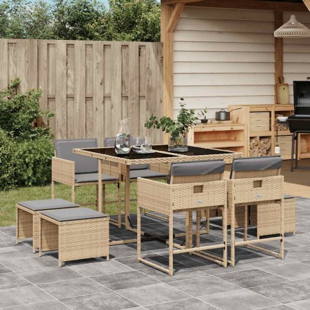 Set comedor de jardín 9 pzas con cojines ratán sintético beige en Conjuntos de jardín | Comprar online en Foru.es