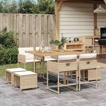 Set comedor de jardín 9 pzas con cojines ratán sintético beige en Conjuntos de jardín | Comprar online en Foru.es