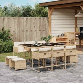 Set comedor de jardín 11 pzas con cojines ratán sintético beige en Conjuntos de jardín | Comprar online en Foru.es