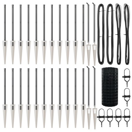 Cerca Europea  con 13 Postes de Pica 0.4x50 m Acero Galvanizado Gris | Foro24.es | Tu tienda online para hogar, jardín y más Foro24.es