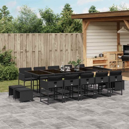 Set comedor de jardín con cojines 15 pzas ratán sintético negro en Conjuntos de jardín | Comprar online en Foru.es