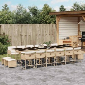 Set comedor de jardín 17 pzas con cojines ratán sintético beige en Conjuntos de jardín | Comprar online en Foru.es