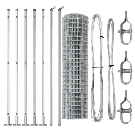 Valla Euro con 7 Postes Flangados 1x10 m Acero Galvanizado | Foro24.es | Tu tienda online para hogar, jardín y más Foro24.es