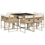 Set comedor de jardín 9 pzas con cojines ratán sintético beige en Conjuntos de jardín | Comprar online en Foru.es