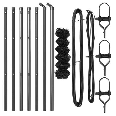 Cerca de Eslabones de Cadena  con 7 postes 0.8x10 m Acero Galvanizado Gris | Foro24.es | Tu tienda online para hogar, jardín y más Foro24.es