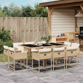 Set comedor de jardín 11 pzas con cojines ratán sintético beige en Conjuntos de jardín | Comprar online en Foru.es