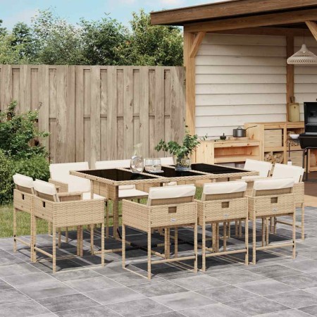Set comedor de jardín 11 pzas con cojines ratán sintético beige en Conjuntos de jardín | Comprar online en Foru.es