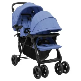 Carrito para gemelos tandem de acero azul marino de vidaXL, Cochecitos de bebé - Ref: Foro24-10350, Precio: 215,73 €, Descuen...