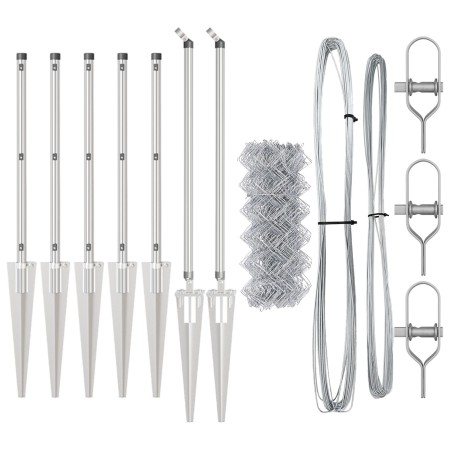 Cerca de malla eslabonada con 7 postes de anclaje 0.6x10 m Acero galvanizado | Foro24.es | Tu tienda online para hogar, jardín y más Foro24.es