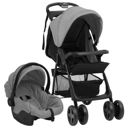 Carrito de bebés 3 en 1 de acero gris claro y negro de vidaXL, Cochecitos de bebé - Ref: Foro24-10389, Precio: 227,23 €, Desc...