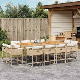 Set comedor de jardín con cojines 13 pzas ratán sintético beige en Conjuntos de jardín | Comprar online en Foru.es