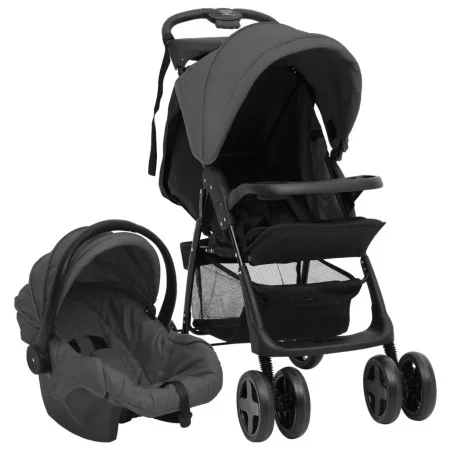 Carrito de bebés 3 en 1 de acero gris oscuro y negro de vidaXL, Cochecitos de bebé - Ref: Foro24-10390, Precio: 203,64 €, Des...