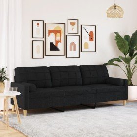 Sofá de 3 plazas con cojines tela negro 210 cm en Sofás | Comprar online en Foru.es
