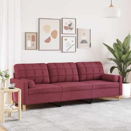 Sofá de 3 plazas con cojines tela rojo tinto 210 cm en Sofás | Comprar online en Foru.es