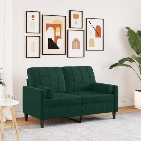 Sofá de 2 plazas con cojines terciopelo verde oscuro 120 cm en Sofás | Comprar online en Foru.es