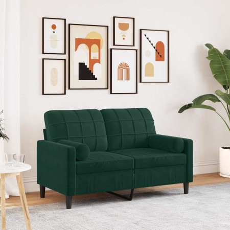 Sofá de 2 plazas con cojines terciopelo verde oscuro 120 cm en Sofás | Comprar online en Foru.es