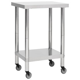 Mesa de trabajo para cocina con ruedas acero inox 60x60x85 cm de vidaXL, Restauración - Ref: Foro24-51633, Precio: 135,47 €, ...