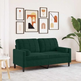 Sofá de 2 plazas con cojines terciopelo verde oscuro 140 cm en Sofás | Comprar online en Foru.es