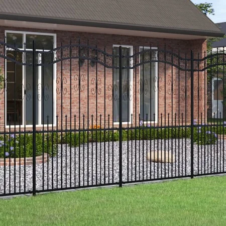 Garden fence with spearhead black coated steel 222cm by vidaXL, fence panels - Ref: Foro24-151088, Price: 260,38 €, Discount: %